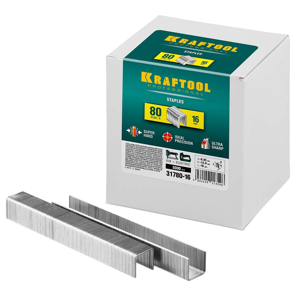 Закаленные скобы KRAFTOOL тип 80 16 мм (5000 шт.) 31780-16