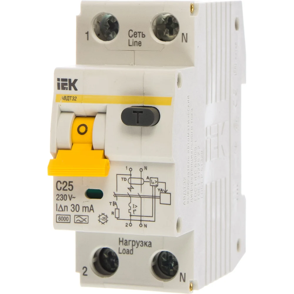 Дифференциальный автомат IEK АВДТ-32 1п+N, C, 25А, 30мА MAD22-5-025-C-30