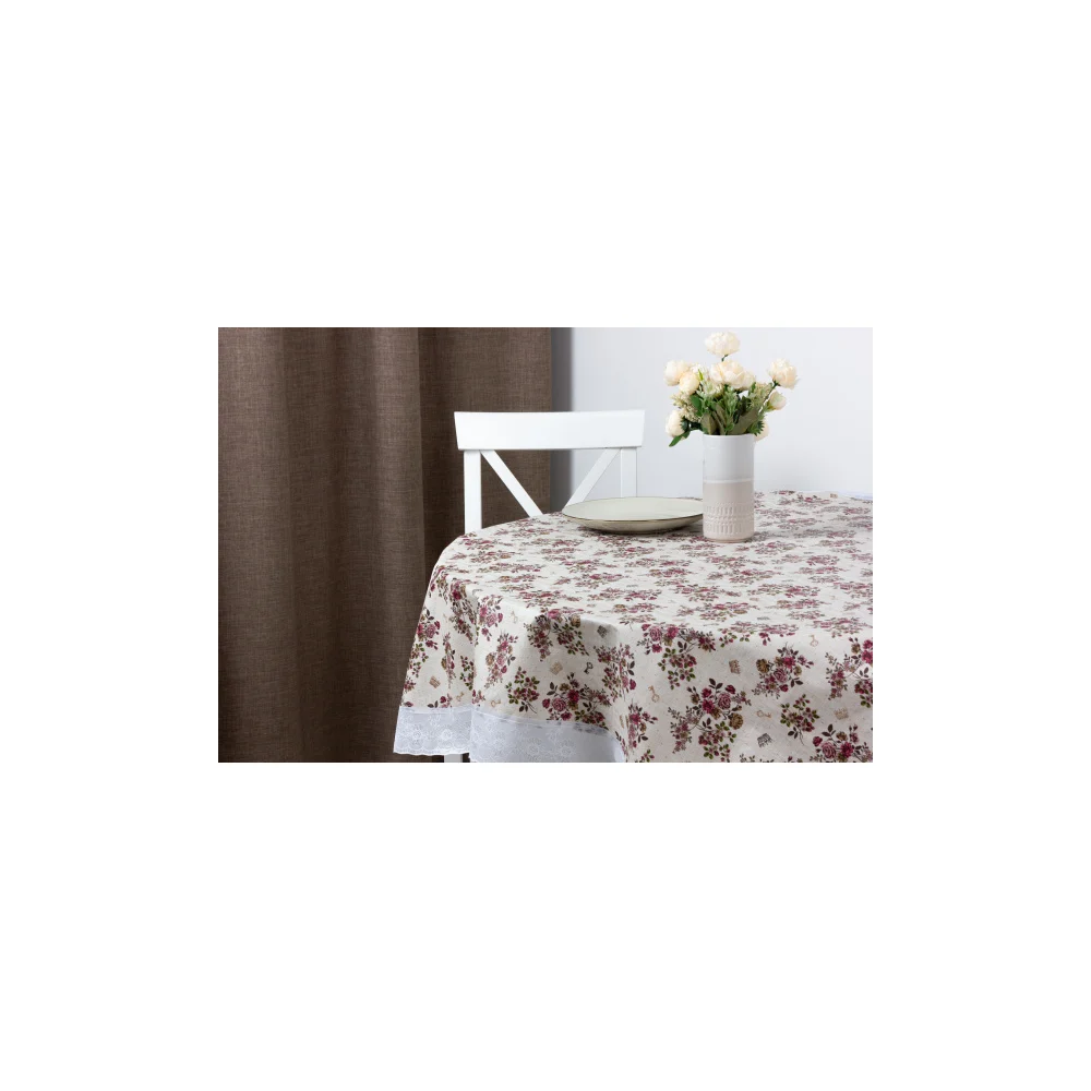 Круглая готовая скатерть Meiwa F-198 WH/BR 7552
