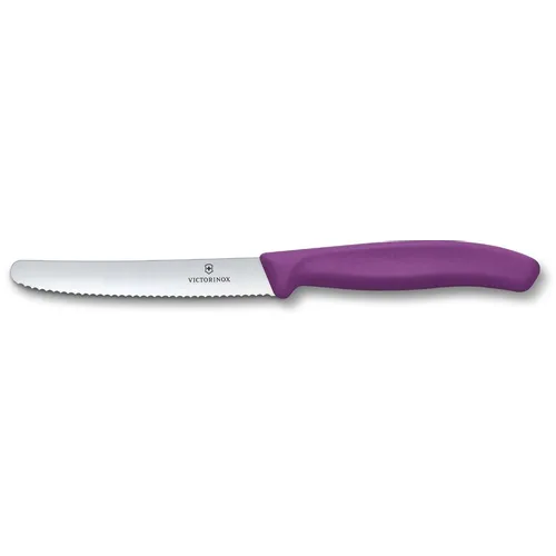 Нож кухонный Victorinox Swiss Classic, столовый, для томатов, 110мм, заточка серрейтор, стальной, пурпурный [6.7835.c1]
