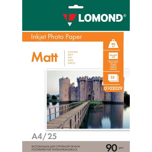 Фотобумага Lomond A4, для струйной печати, 25л, 90г/м2, белый, покрытие матовое [0102029]