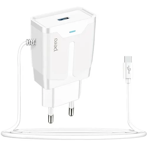 Сетевое зарядное устройство PERO ТС04, USB-A, USB-C, 10.5Вт, 2.1A, белый [тс04w2atc]
