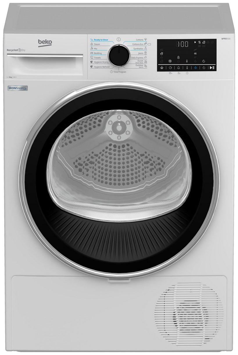 Сушильная машина с тепловым насосом Beko B5T69233, загрузка 9 кг, датчик влажности OptiSense