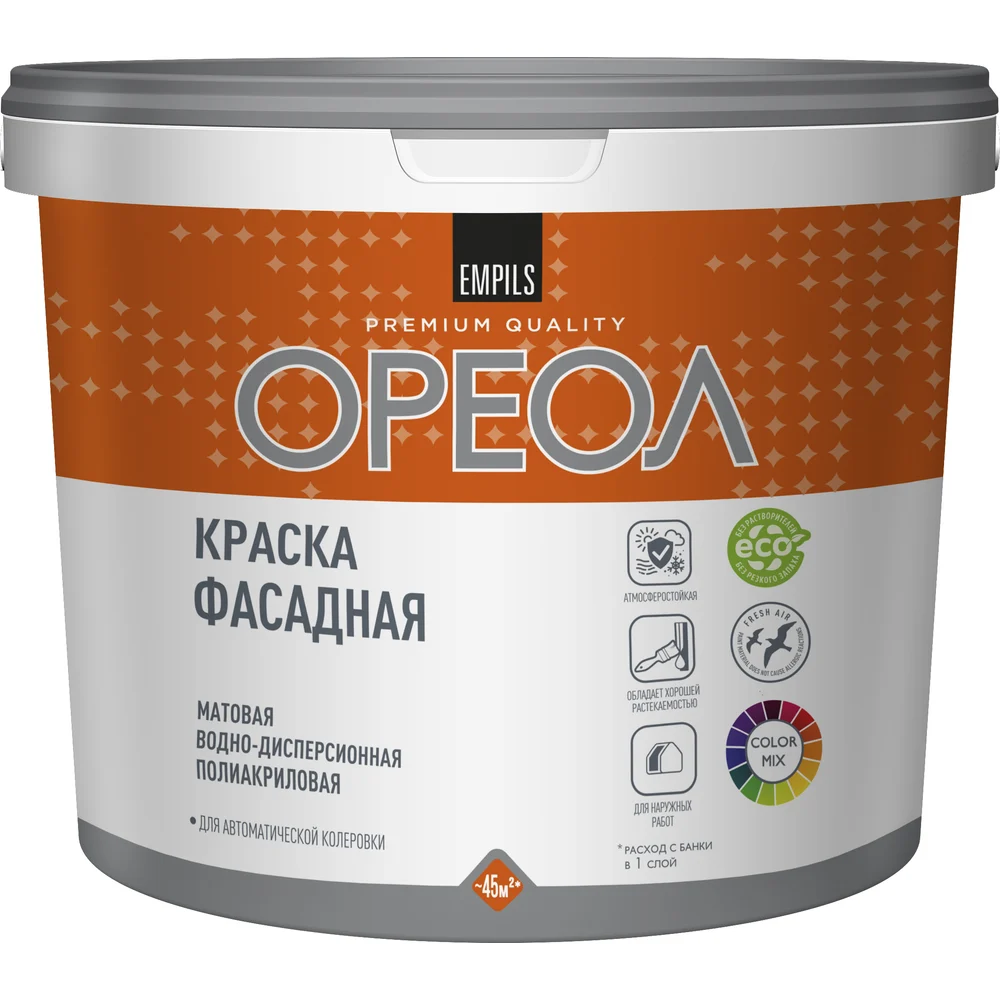Водно-дисперсионная полиакриловая атмосферостойкая фасадная краска ОРЕОЛ 67264