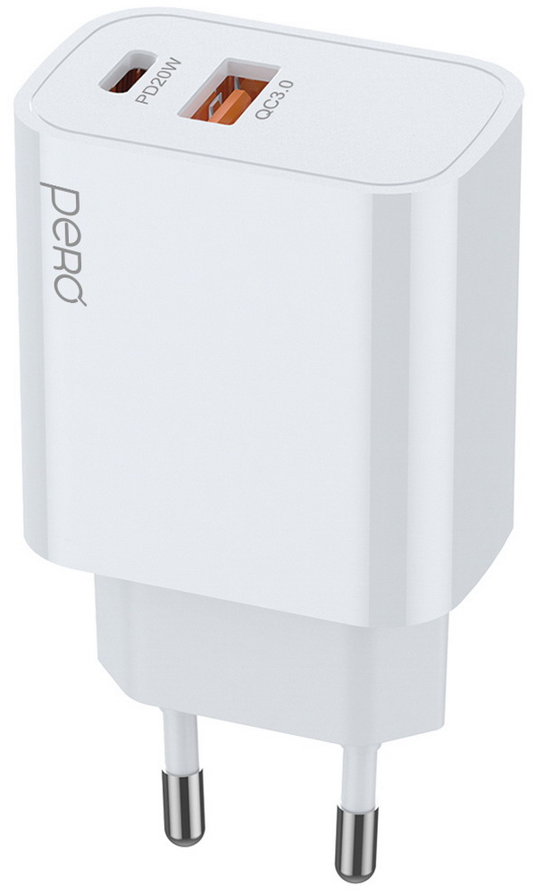 Зарядное устройство Pero TC24 USB-A + USB-C PD 20W белый (TC24W)