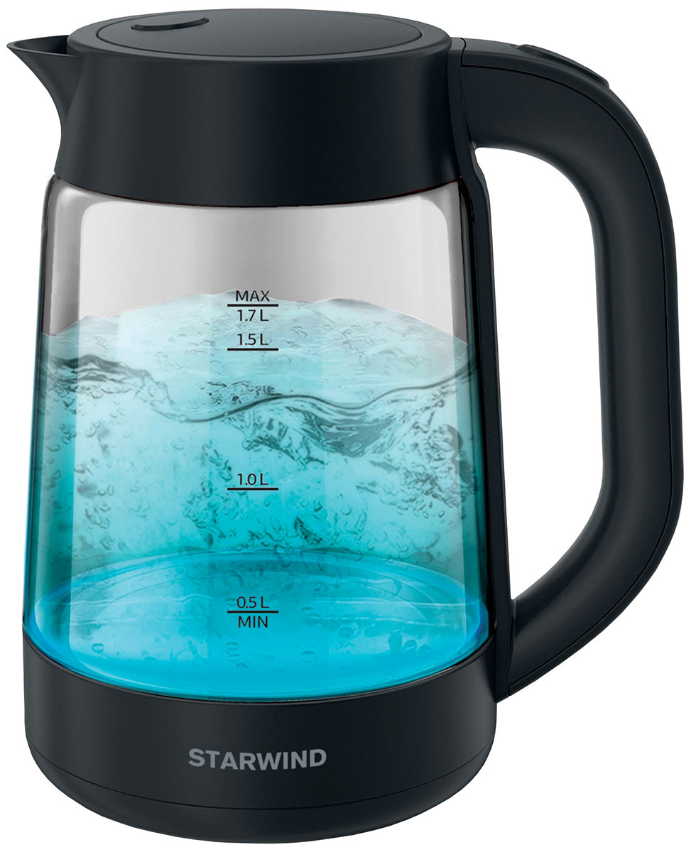 Чайник электрический Starwind SKG4030, 1.7 л, 2200 Вт, черный, стекло