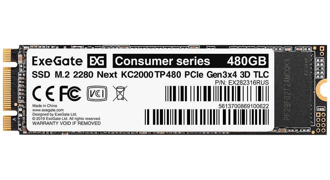 SSD накопитель ExeGate M.2 2280 480GB Next KC2000TP480 PCIe (EX282316RUS)