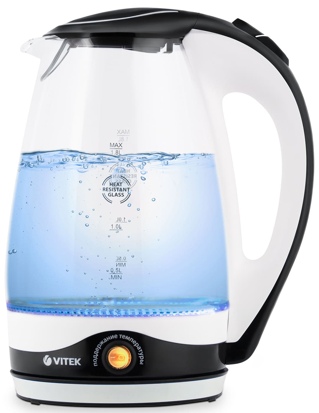 Чайник Vitek VT-7027, 1.8л., 2200Вт, черный, стекло