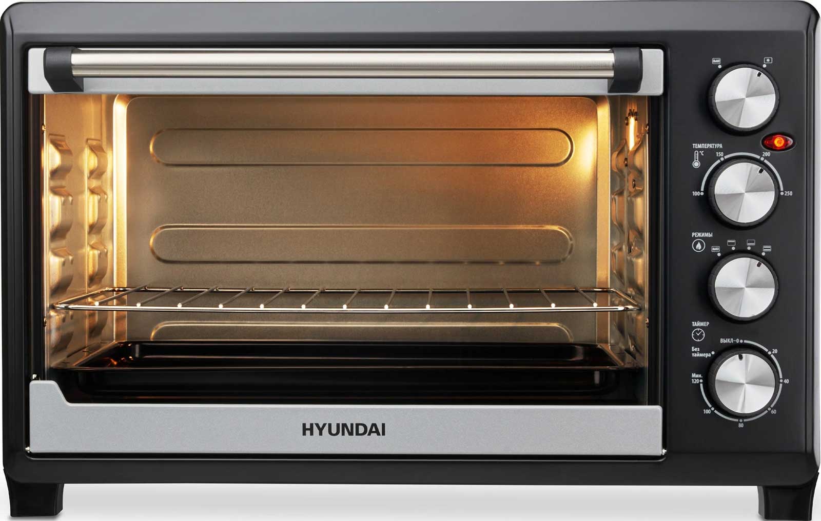 Мини-печь Hyundai MIO-HY075 38 л., 2000Вт, серебристый/черный