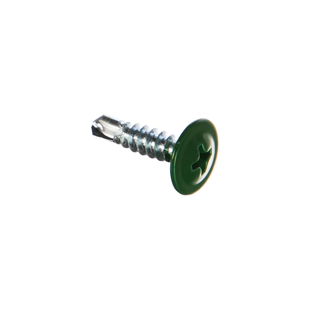 Саморез с прессшайбой и сверлом качественный крепеж 4,2/16 RAL6002 зеленый лист (250 шт.) 0300205