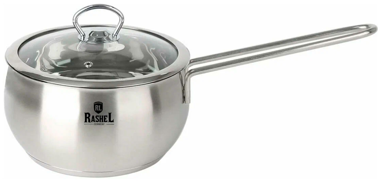 Ковш Rashel R-10/10s, 1л, из нержавеющей стали, со стеклом. кр. 14х7 см