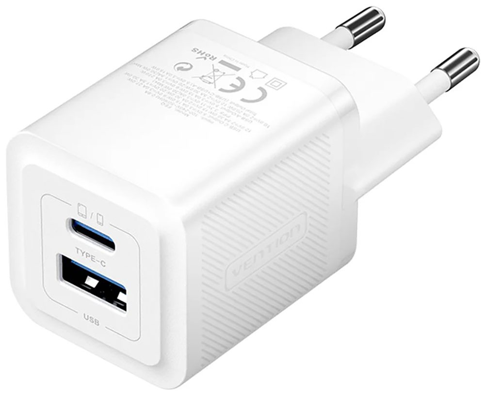 Сетевое зарядное устройство Vention на 2 порт USB С+A, GaN, 30W, белый (FEQW0-EU)