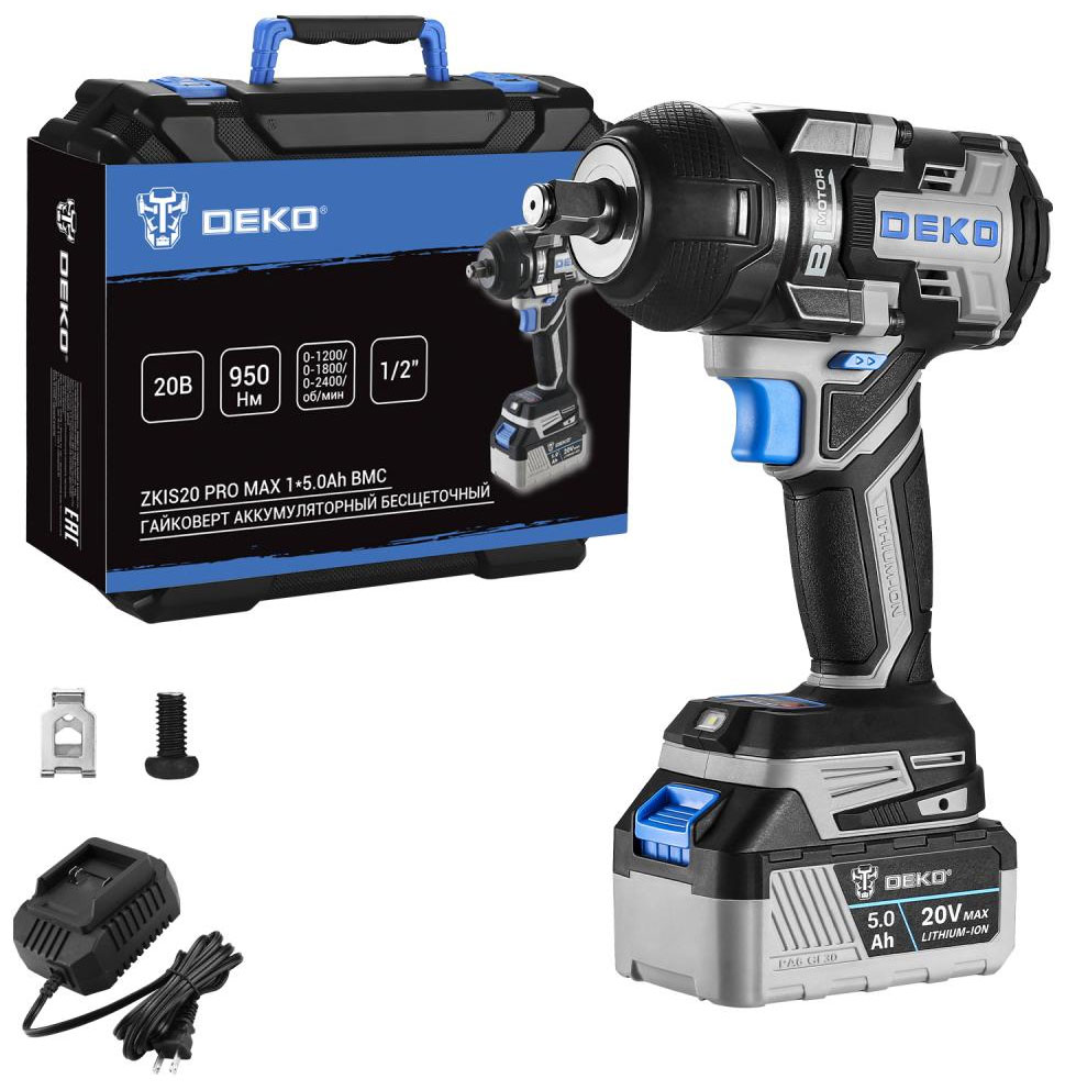 Гайковерт Deko ZKIS20 PRO MAX, в кейсе, черно-синий (083-1089)