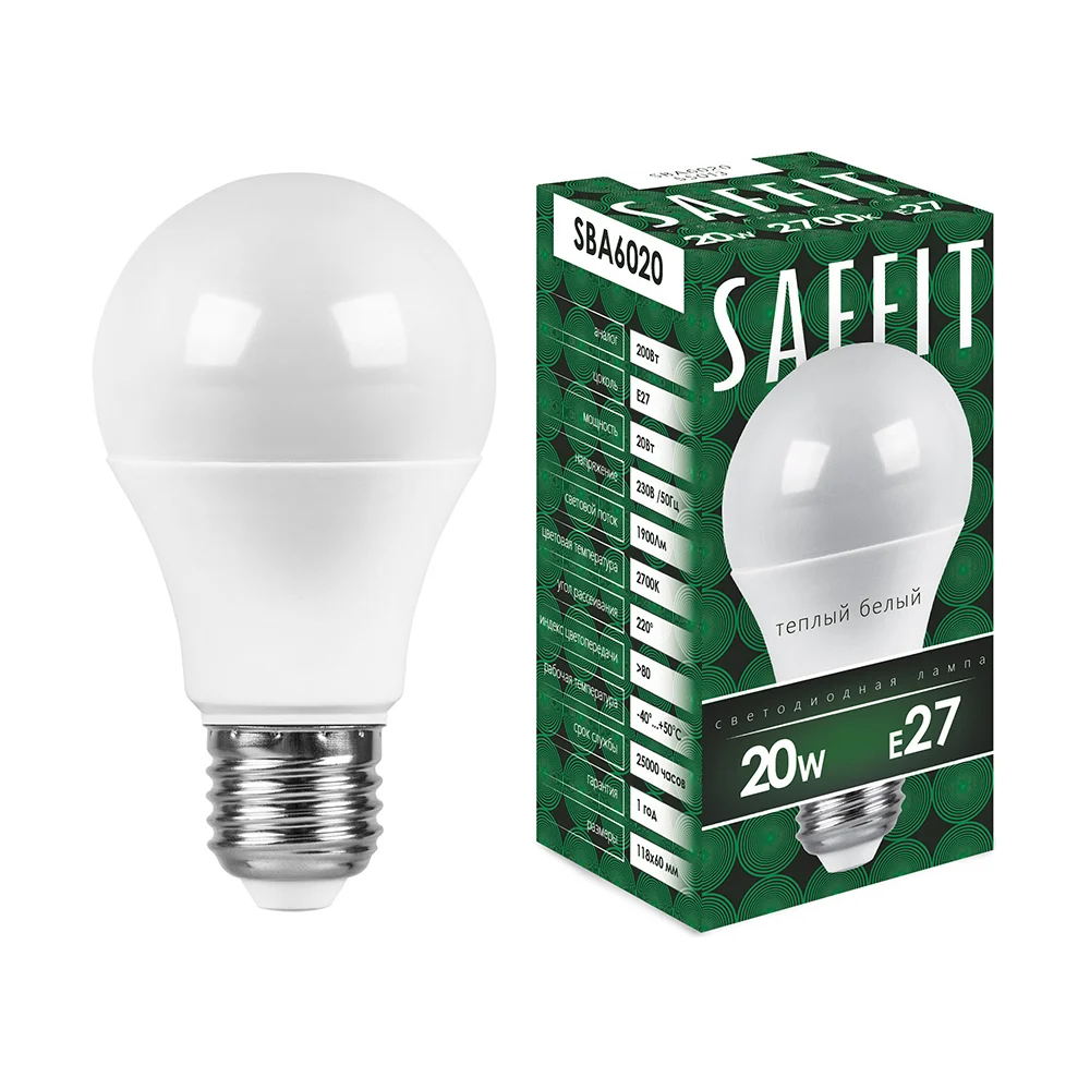Светодиодная лампа SAFFIT E27 20W 2700K SBA6020 55013