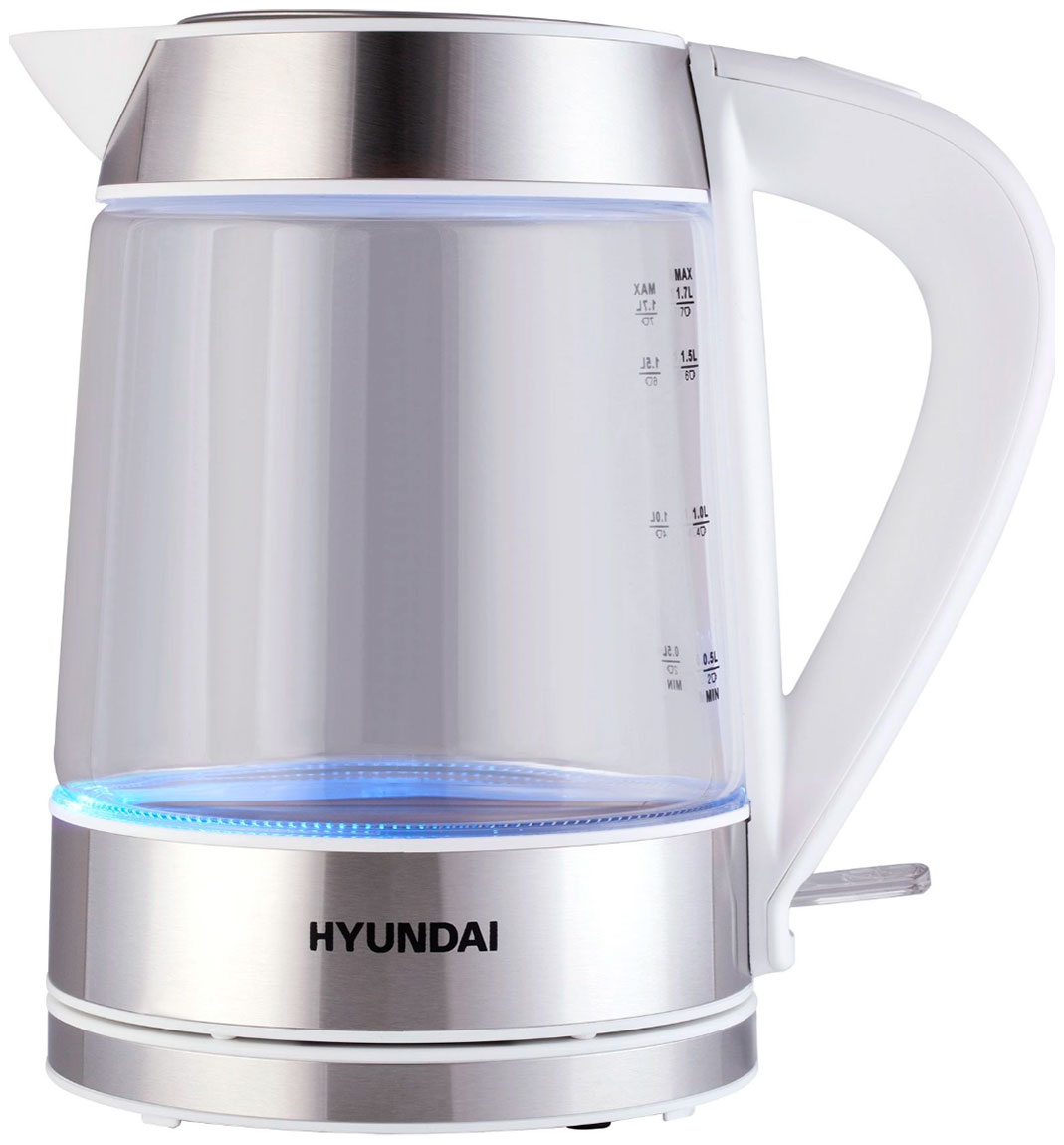 Чайник электрический Hyundai HYK-G3606, 1.7л., 2200Вт, белый/прозрачный (стекло)