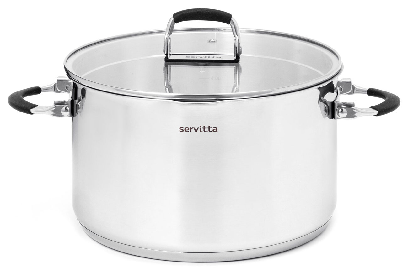 Кастрюля Servitta Terso, 2.5 литра, крышкой, ручками-трансформерами и носиком для слива (Sr0281)
