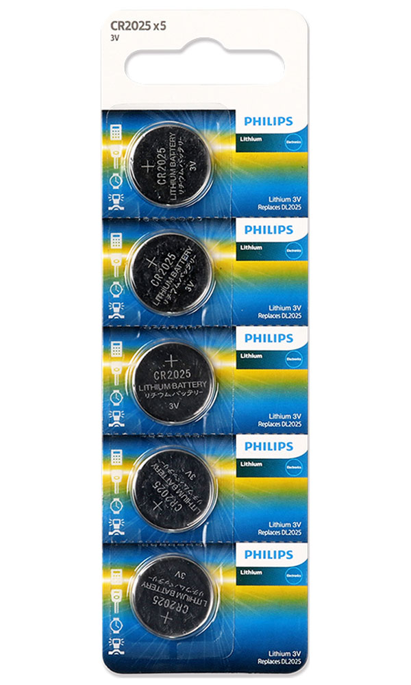 Батарейки Philips плоские, CR2025, литиевые, 5 шт., в блистере (CR2025P5B/97)
