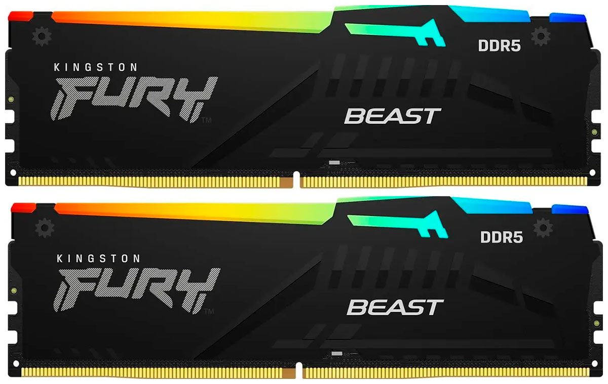 Оперативная память Kingston DDR5 16Gb (2x8Gb) 6000MHz Fury Beast Black RGB (KF560C30BBAK2-16)