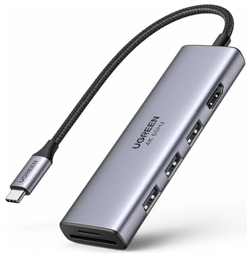 USB концентратор (хаб) Ugreen Premium 6 в 1, 3 х USB 3.0, HDMI, SD/TF (60383)