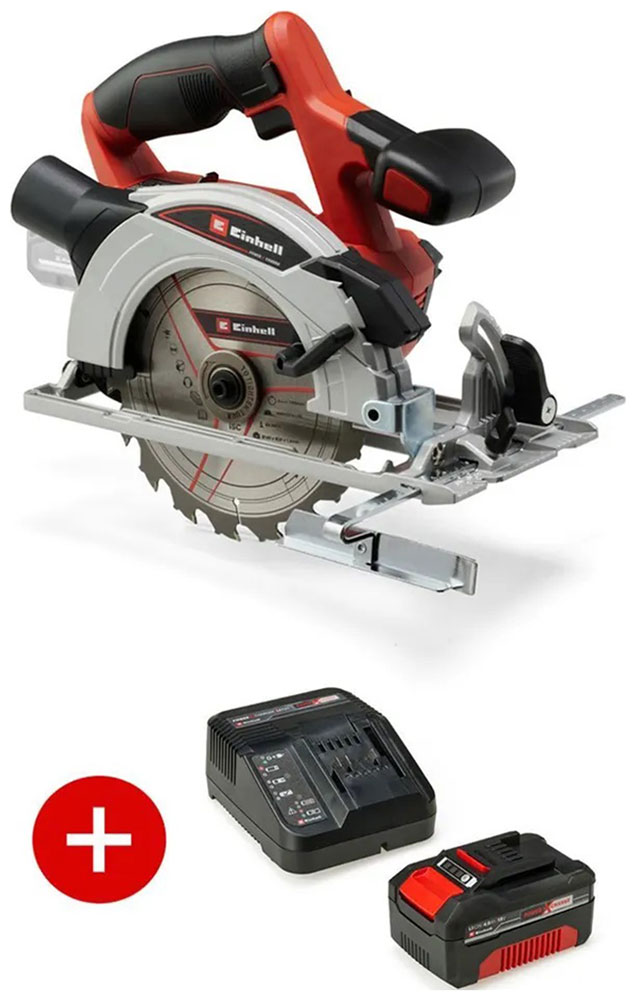 Пила циркулярная аккумуляторная Einhell PXC TE-CS, 18/165-1 Li, 4 Ач, 18В + ЗУ 3А (4331207SET)