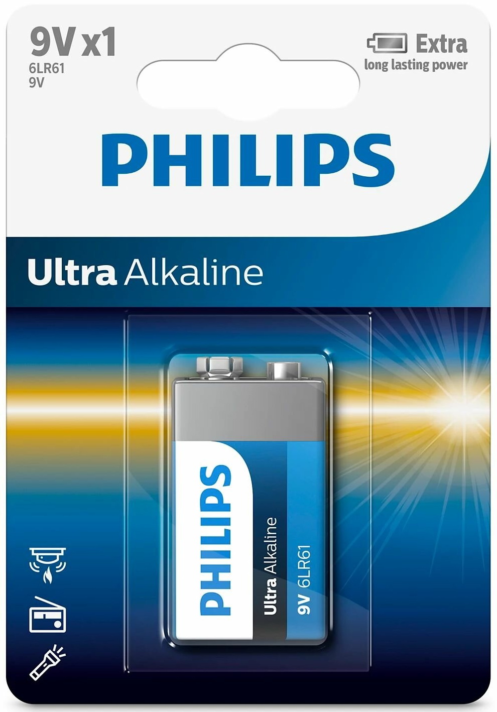 Батарейка Philips Ultra Alkaline, щелочная, 9 V, в блистере (6LR61E1B/97)