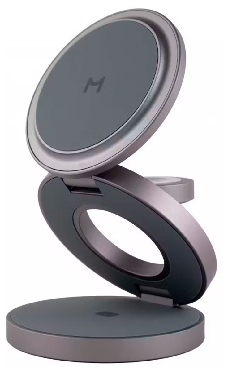 Складное беспроводное зарядное устройство Magssory Disc Signature Edition 3 в 1 для Apple, с магнитами, совместимое с MagSafe, midnight (WCH033)
