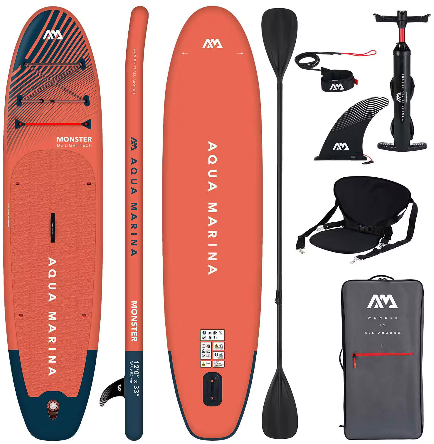 SUP-доска Aqua Marina Monster Sky Glider, 366х84х15 см, насос, весло, лиш, киль, ремнабор, сумка, до 170 кг (BT-23MOP)