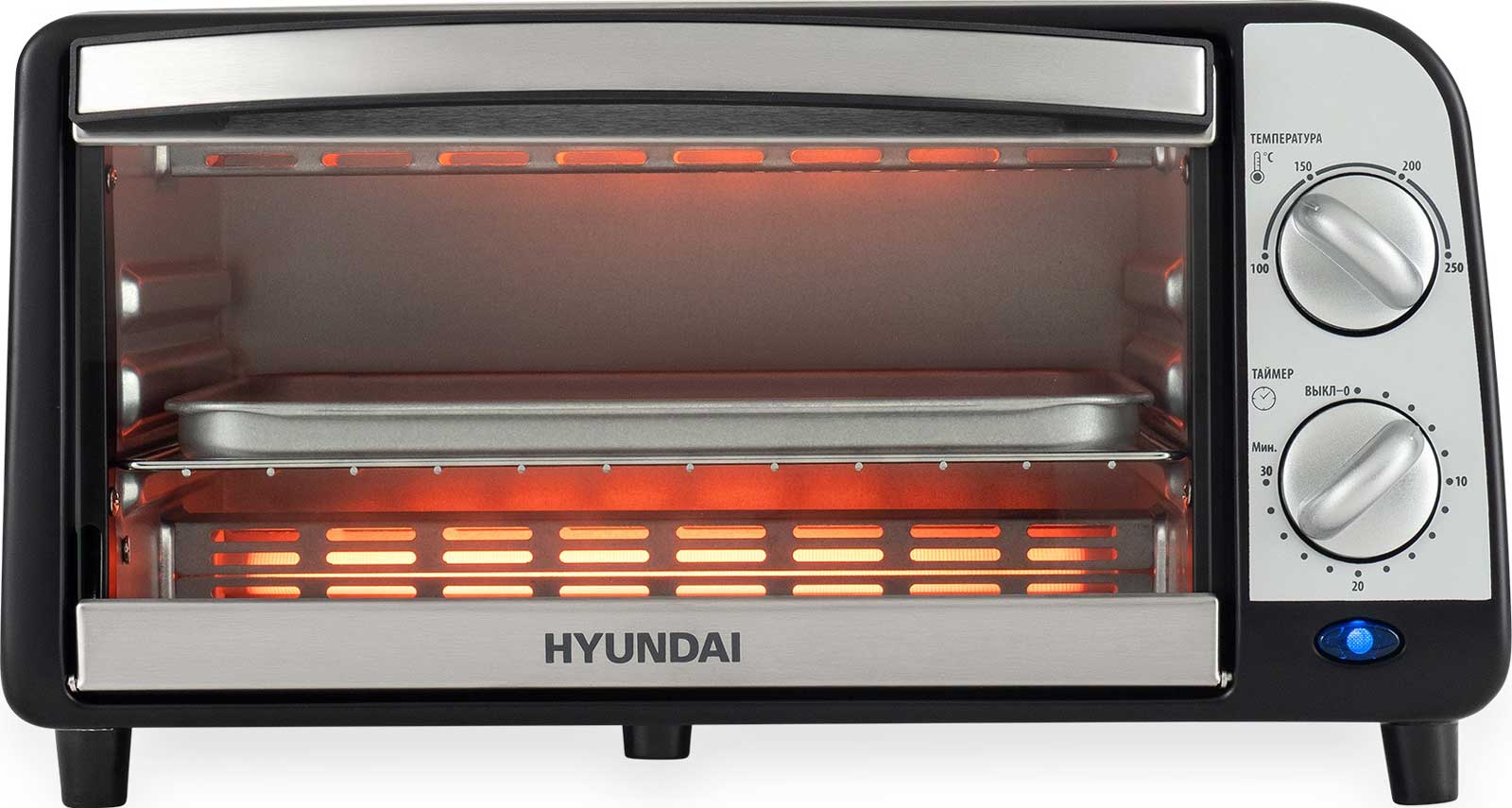 Мини-печь Hyundai MIO-HY071 9 л., 800 Вт, серебристый/черный