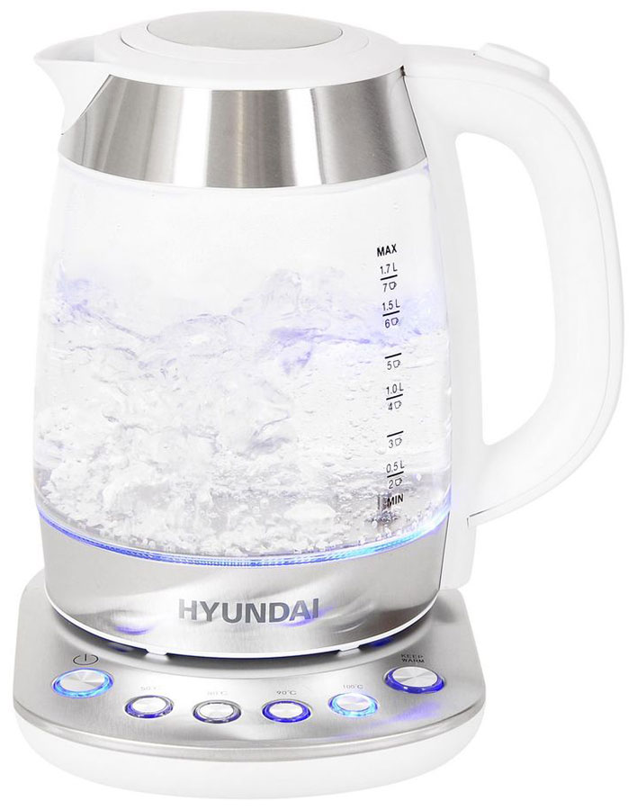 Чайник электрический Hyundai HYK-G4033 1.7л. 2200Вт белый/серебристый