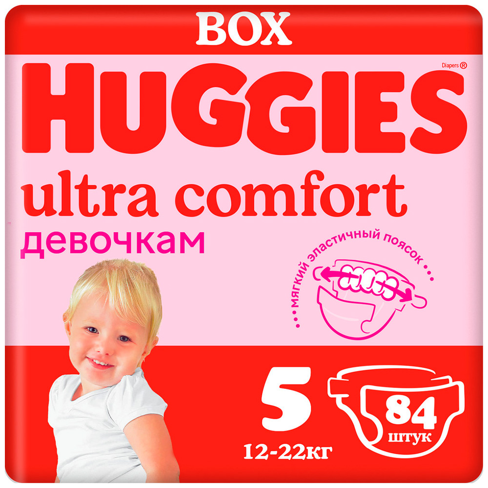 Подгузники Huggies Ultra Comfort для девочек, 5, 12-22 кг, 84 шт.