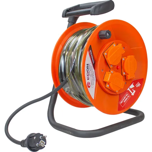 Удлинитель силовой EDON EC30-1.5/3RT, розеток 3шт, 3x1.5 кв.мм, 16A, 30м, ПВС, катушка, оранжевый [35487]