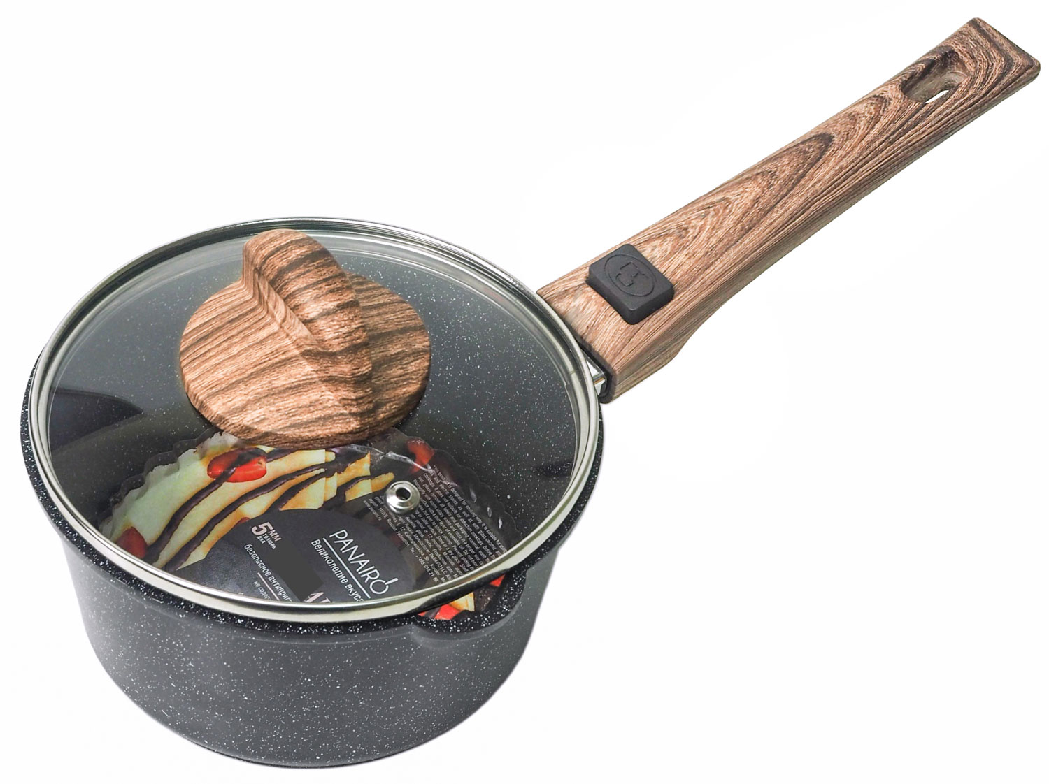 Ковш Panairo ECO induction, 1.4 л, с крышкой и съемной ручкой, индукция (ECO-KOV-1.4-S.wd-K.wd-I)