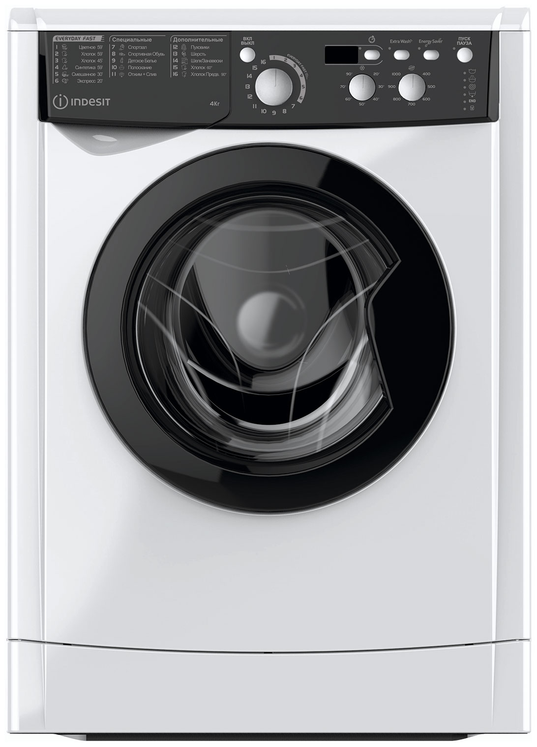 Стиральная машина Indesit EWUD 4105 BK CIS, 1000 об/мин, 4 кг, белый