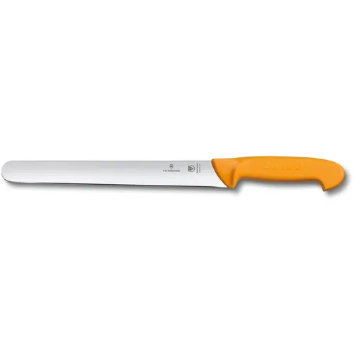 Нож кухонный Victorinox Swibo, для нарезки ломтиками, 250мм, заточка прямая, стальной, оранжевый [5.8441.25]