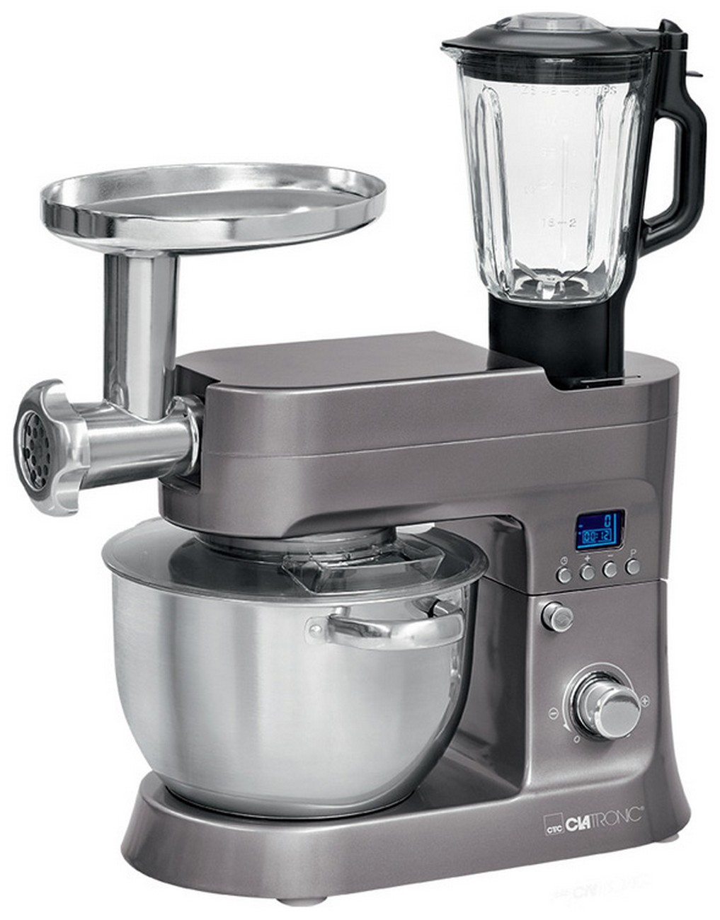 Кухонный комбайн Clatronic KM 3674 titan, дисплей, 1200 Вт, плавный старт