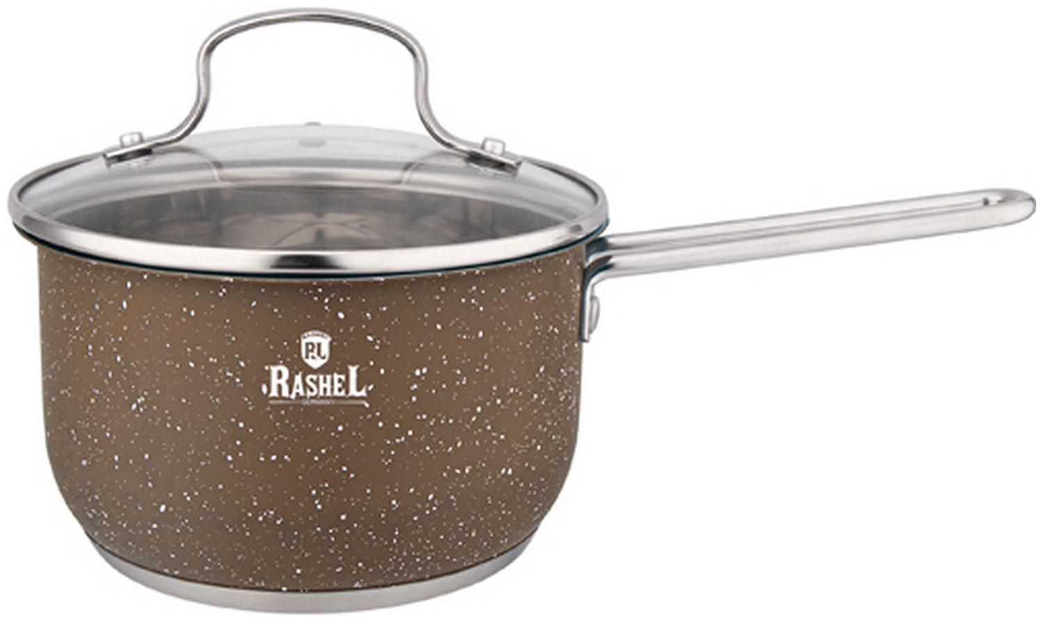 Ковш Rashel R-10/109z, 2л, из нержавеющей стали, со стеклом. кр. 16х105 см цвет: коричневый гранит
