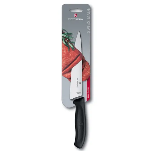 Нож кухонный Victorinox Swiss Classic, разделочный, 190мм, заточка прямая, стальной, черный [6.8003.19b]