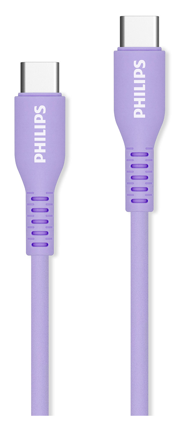 Кабель Philips USB C - USB C, 60W, 1.2 м, силиконовый, фиолетовый (DLC8601P/74)