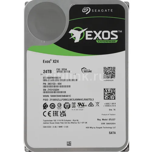 Жесткий диск Seagate Exos X24 ST24000NM002H, 24ТБ, HDD, SATA III, 3.5"