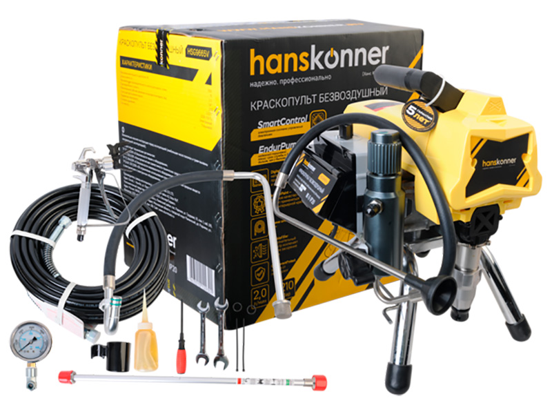 Краскопульт безвозвоздушный Hanskonner HSG9665V (1100 Вт, 2.0 л/мин, 210 бар, SmartControl, 15 м шланг)