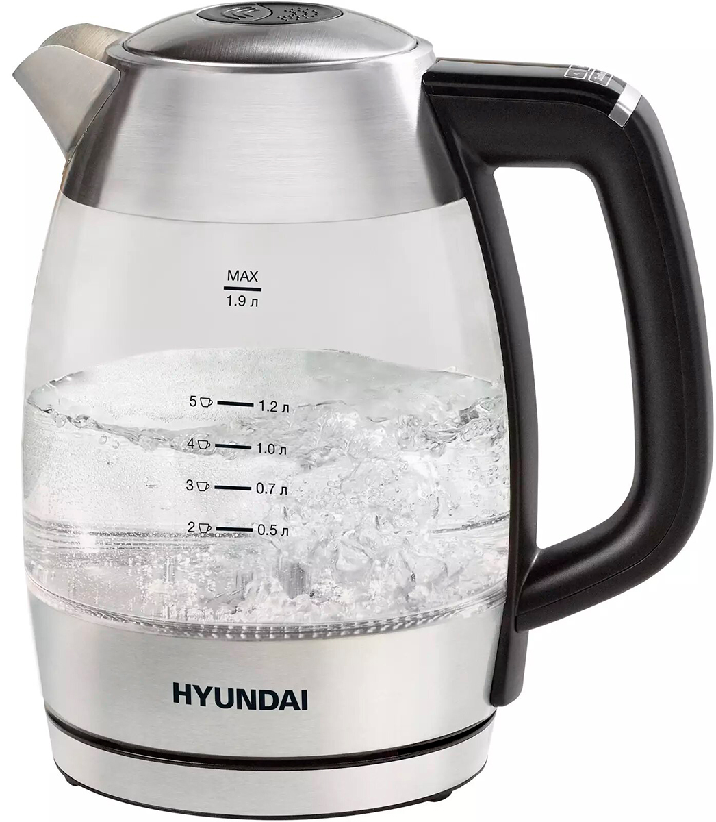 Чайник электрический Hyundai (HYK-G9408) 1.9л, 2200 Вт, черный/серебристый, стекло