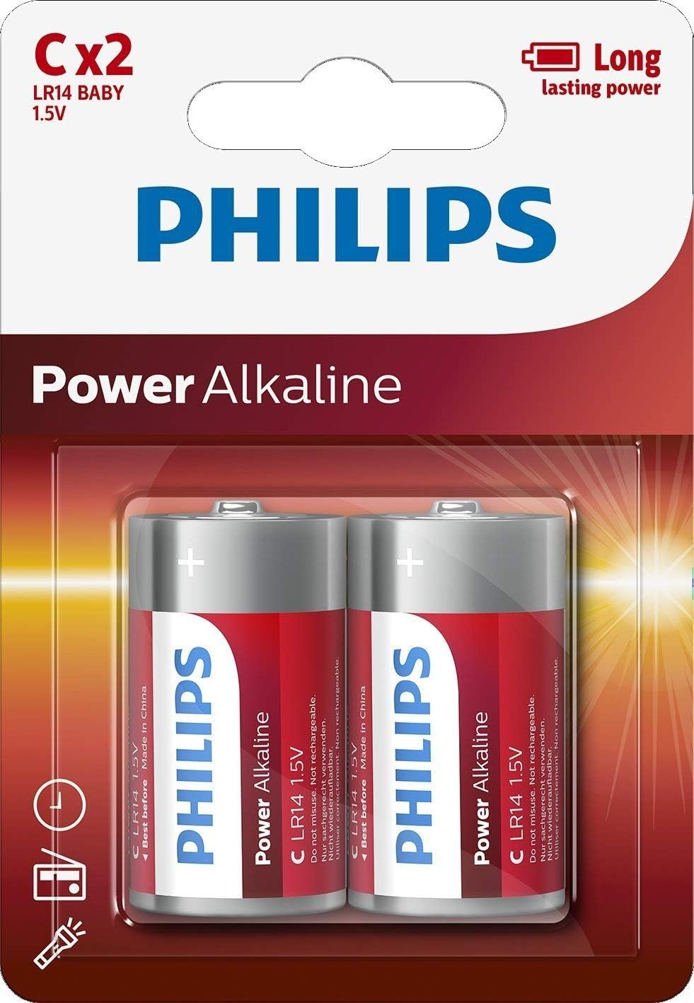 Батарейка Philips Power Alkaline, щелочная, 2 C, в блистере (LR14P2B/97)