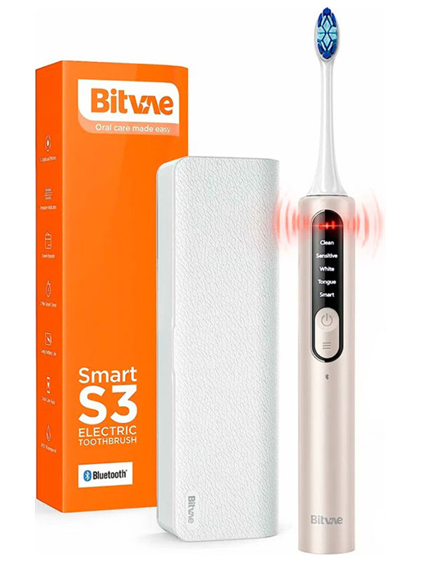 Электрическая зубная щетка Bitvae S3 Smart E-Toothbrush с поддержкой приложения для смартфонов, S3 GLOBAL, белая