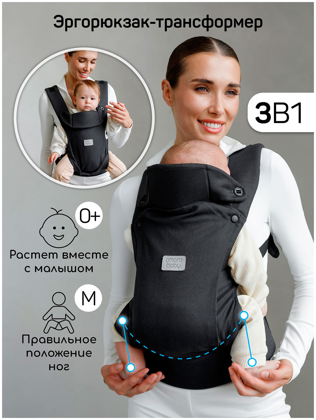 Эргорюкзак 3в1 Amarobaby Near, черный