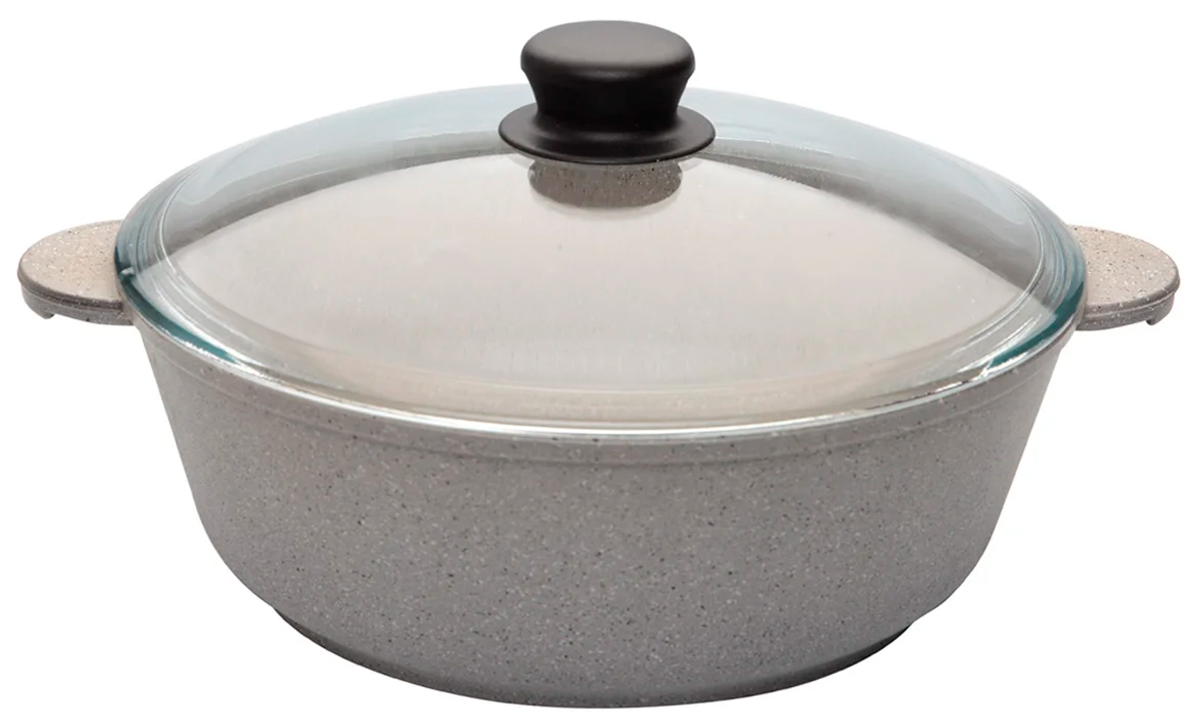 Жаровня Marusya 9332ж, антипригарная, литая, 5.5 л, 32 см, со стеклянной крышкой, серый