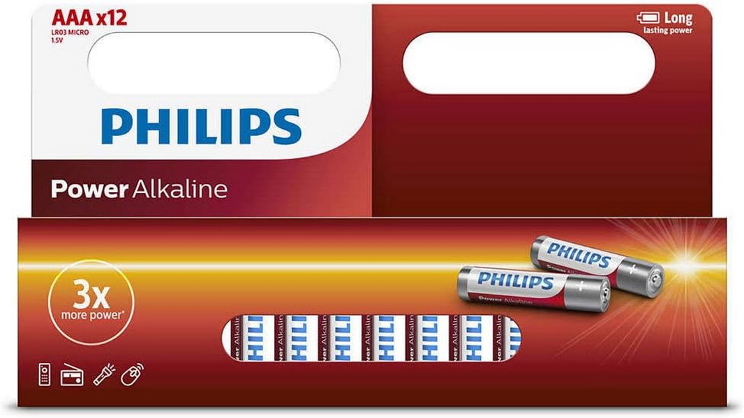 Батарейка Philips Power Alkaline, щелочная, 12 ААА, в коробке с окном (LR03P12B/97)