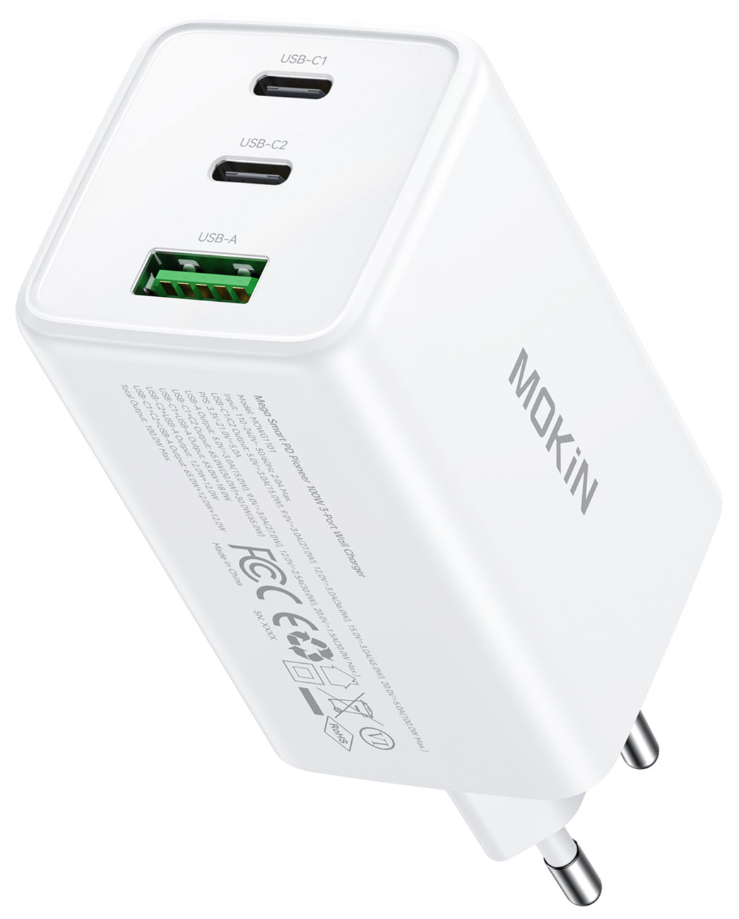 Адаптер питания Mokin MOWG1101, Type C x 2, USB A, White