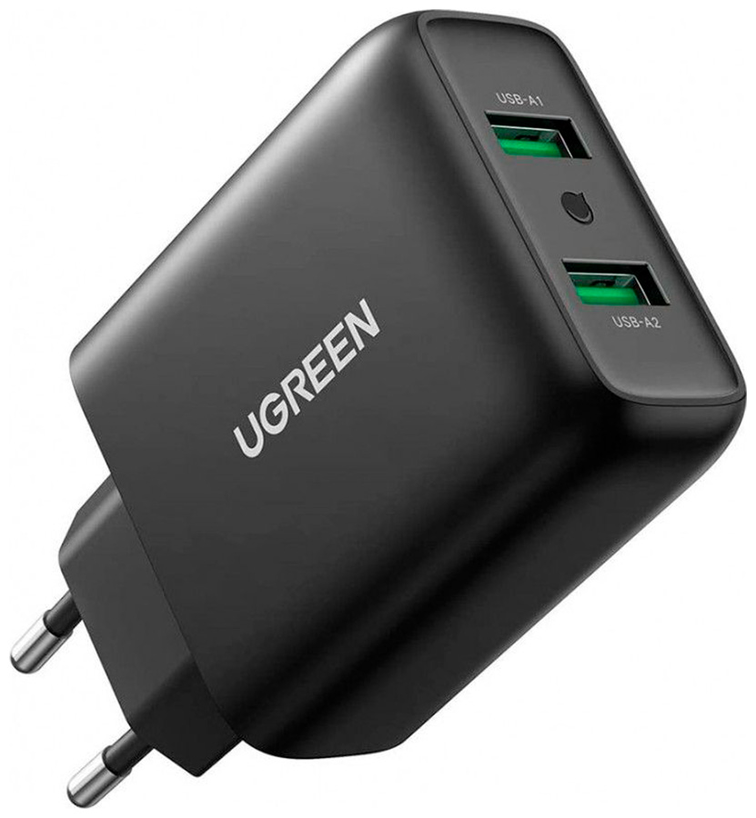 Зарядное устройство Ugreen CD161 (10216), USB-A QC 3.0, 36W, Fast Charger EU. Цвет: черный