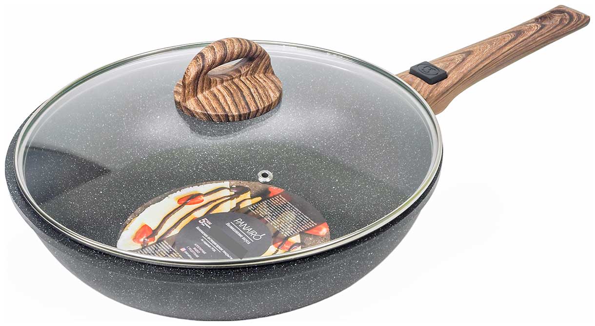 Сковорода-ВОК Panairo ECO induction с крышкой и съемной ручкой, 28 см, индукция (ECO-WOK-28-Sruswd-K.wd-I)