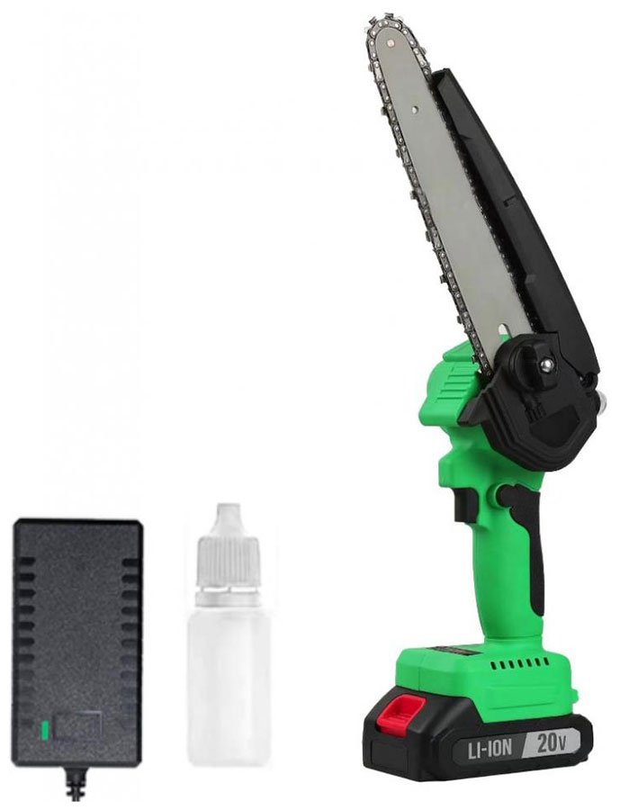 Пила цепная аккумуляторная бесщеточная Zitrek GreenSaw 20V, (20 В, 4.0 Ач, Li-ion аккум. 1 шт, ЗУ) черно-зеленый